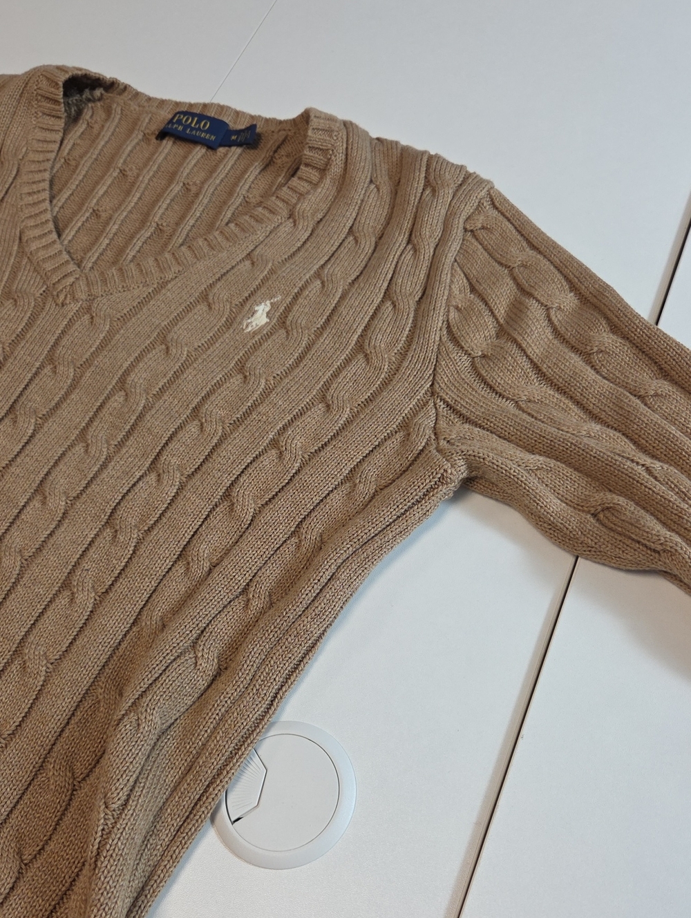 Polo Ralph Lauren 100% Cotton Cable Knit V-Neck Sweater Size M - Picture 10 of 11
